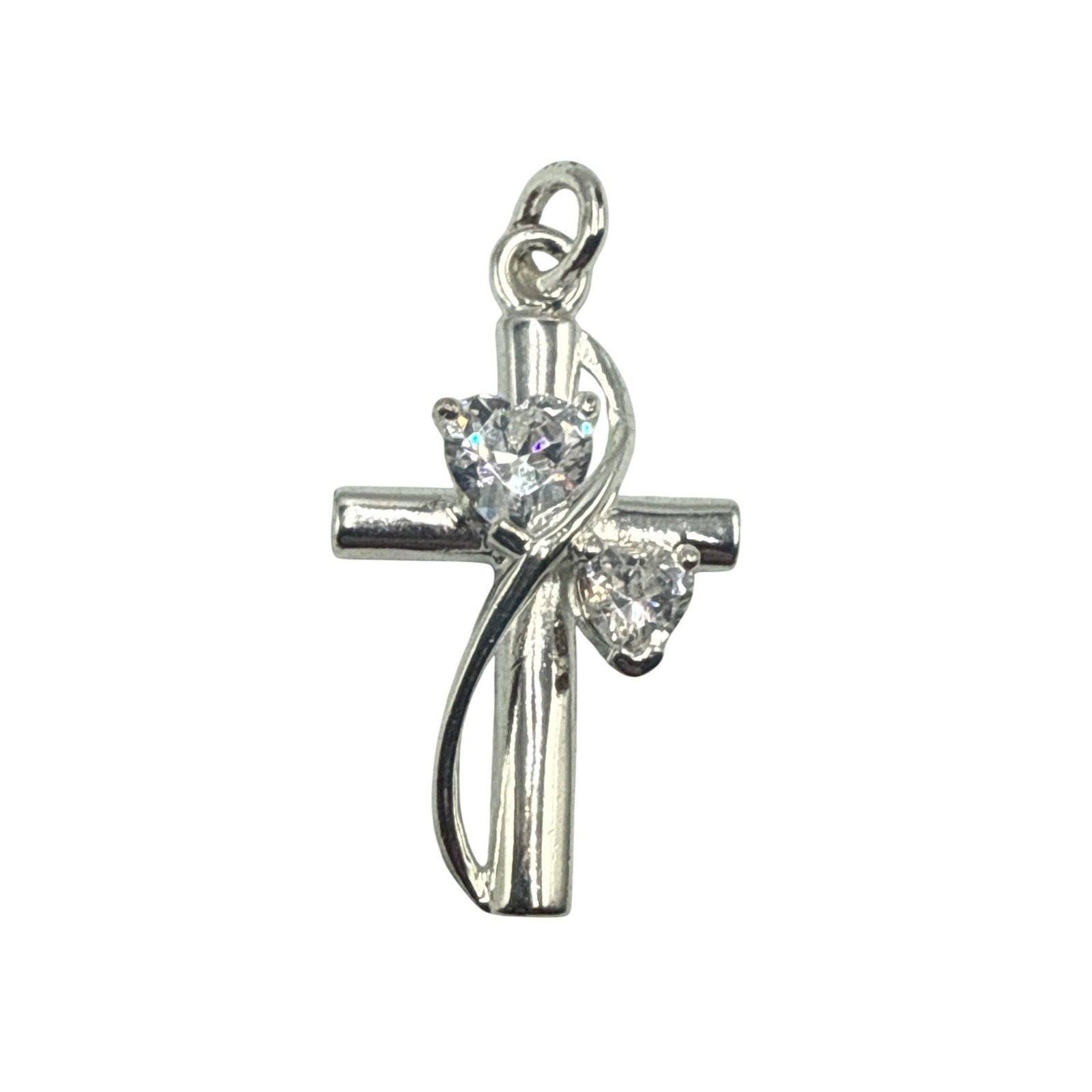 Sterling Silver Faith Hope Love Heart Cross Pendant 925 Cubic Zirconia Cz